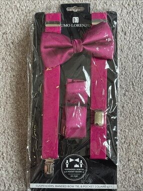 lorenzo Bright Fuchsia Suspenders, Bow Tie & Pocket Square Set